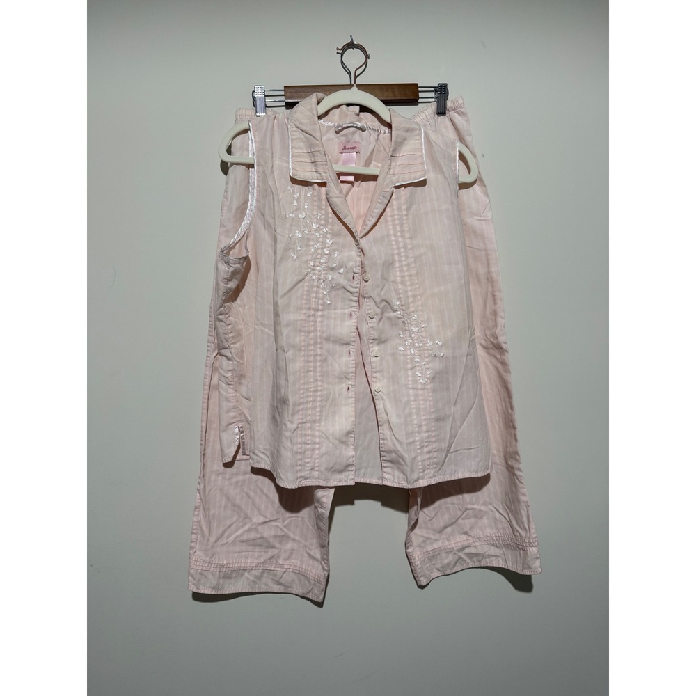 Secret Treasures Pink Striped Pajama Set Sleeveless Top Cropped Pants XL 16-18